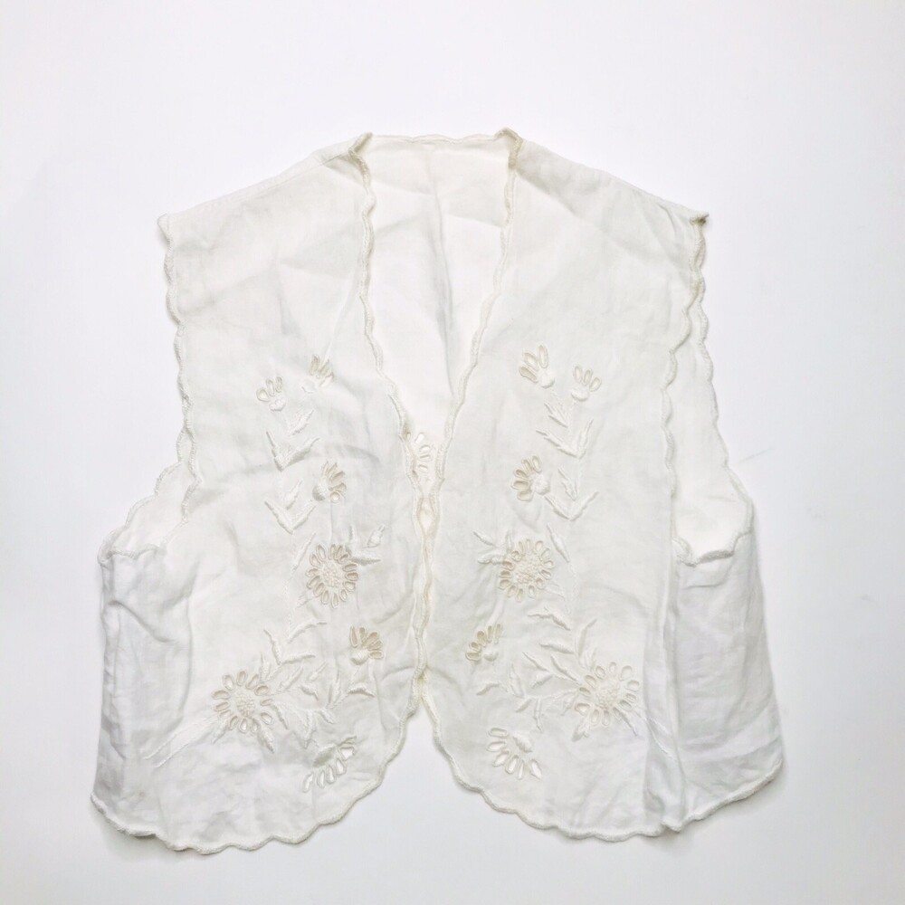 Vintage Toddler Girls Cotton Scalloped Embroidered Eyelet Ivory Vest Christening